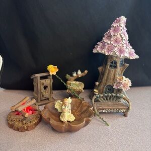 Charming Fairy House with Pink Floral Roof and Accessories